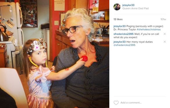 Photo from when she was 3 illustrates the juxtaposition of the job she wanted (Princess) with the job I was pushing her to want (MD).